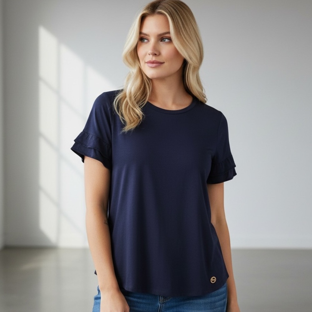 Michael Kors | Navy Ruffle Sleeve Top